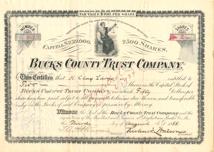 Bucks County Trust Co. - Stock Certificate